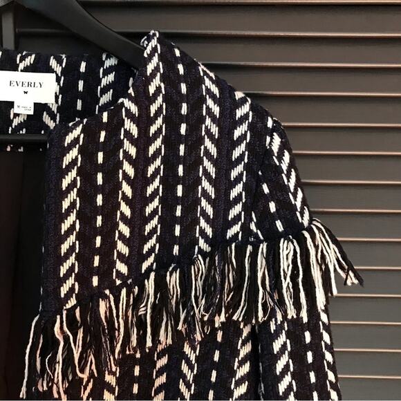 Everly Tweed Fringe Jacket Woven in Blue, Black and White, Size Medium - Picture 9 of 15